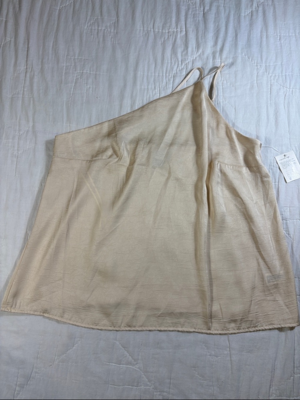 NWT Satin Boudoir Champagne Asymmetrical One Shoulder Tank Top - Size L